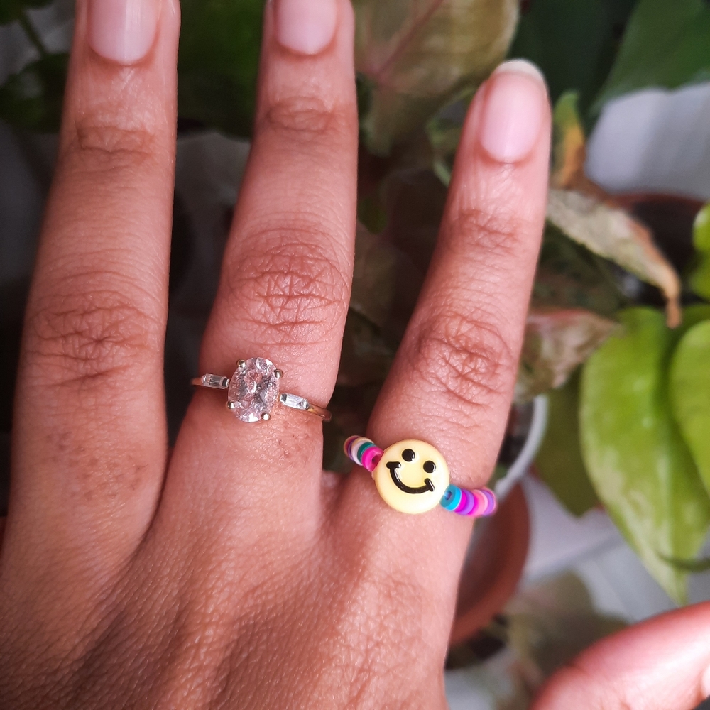 Smiley Face Beaded Stretchy Ring